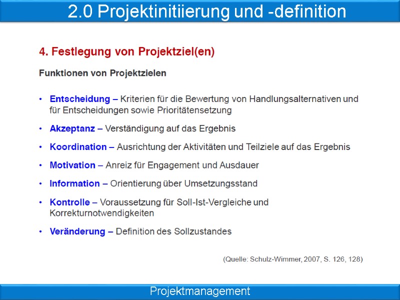 2.0 Projektinitiierung und -definition Projektmanagement